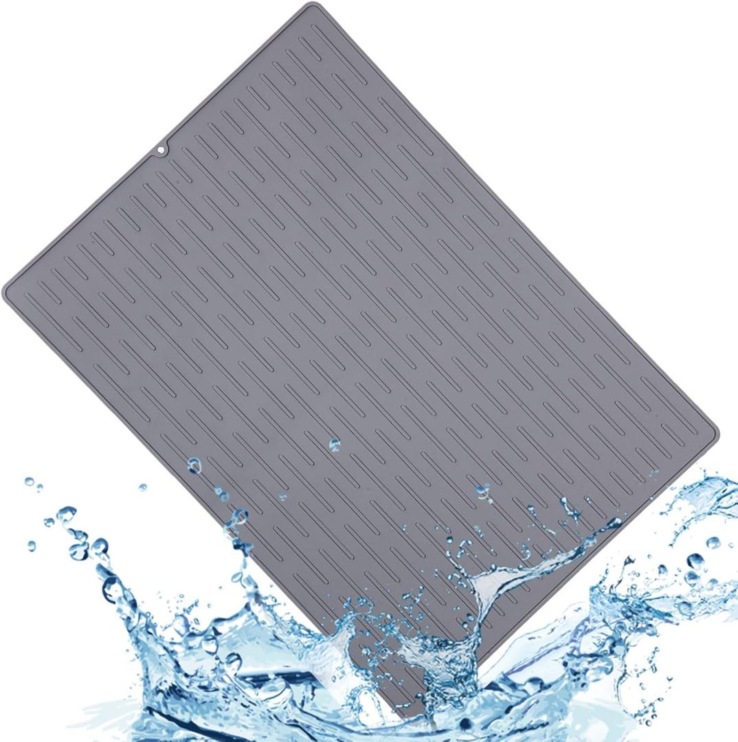 28" x 20" XL Silicone Dish Mat for Kitchen Counter, Heat Resistant Mats,Thicker,for Hot Pots and Pans,Grey
