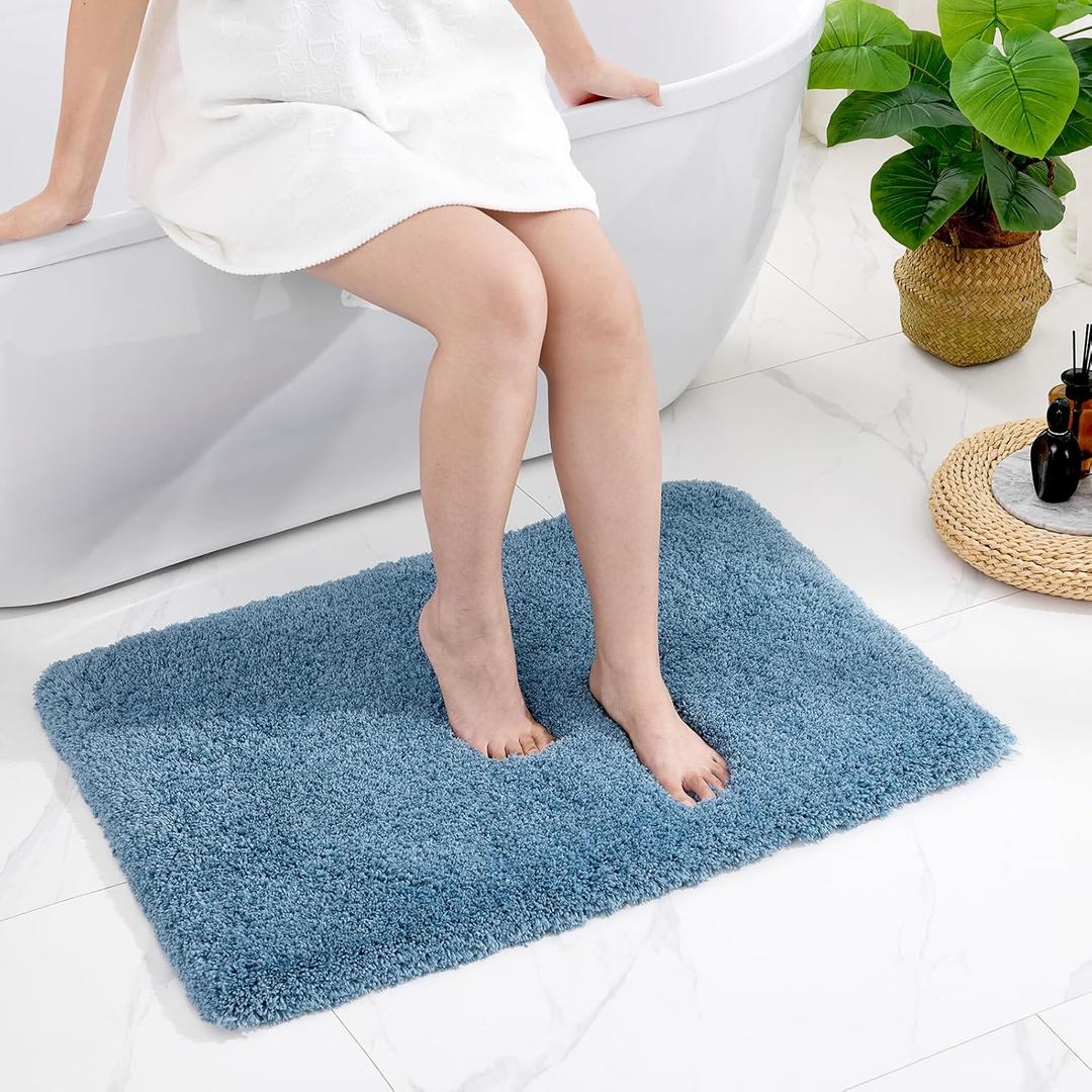 Blue Bathroom Rug 24x36 - Non-Slip Plush Thick Bath Mat, Highly Absorbent & Ultra Soft Fluffy Floor Mat, Machine Washable for Shower and Tub
