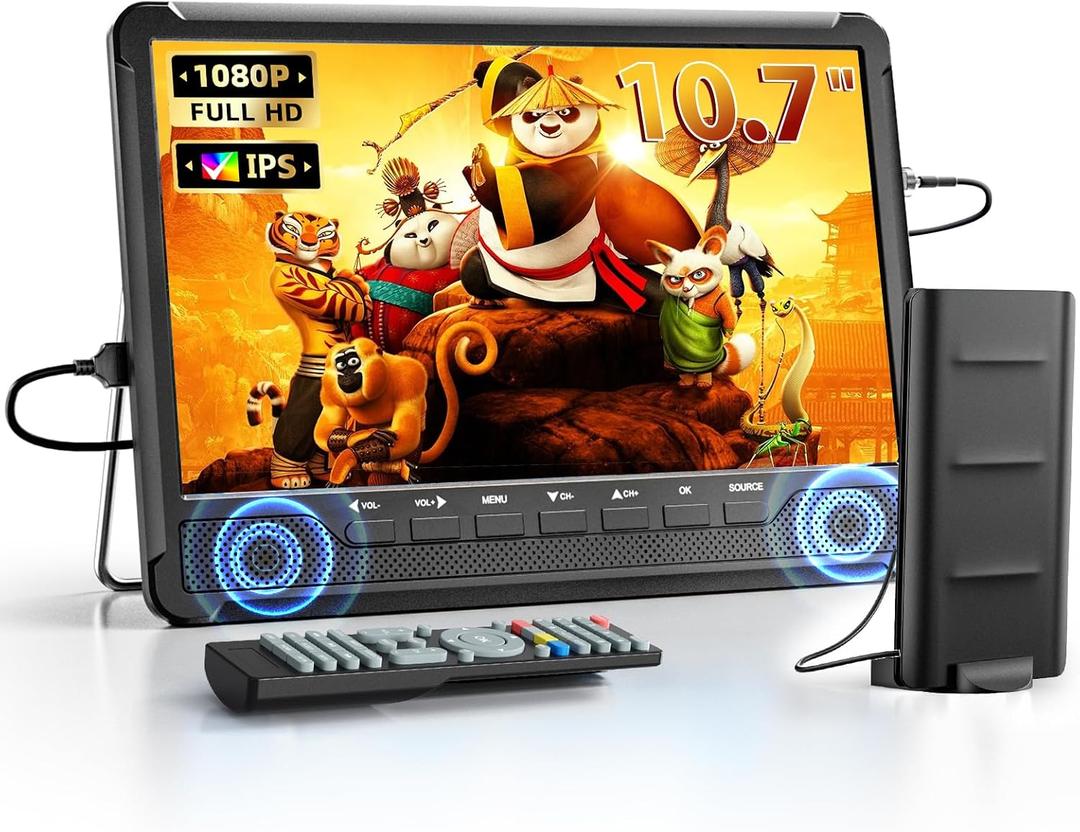 NORTHING 10.7" IPS Flat Screen TV, Portable Mini TV with Antenna ATSC Tuner, LCD Monitor 1080P with HDMI, AV, USB Input, Remote Control, Stand, Small Television for Camping Car Travel