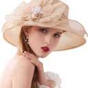 ORIDOOR Womens Organza Church Tea Party Wedding Fascinator Derby Hat Wide Brim Sun Hats (One Size, C9-khaki)