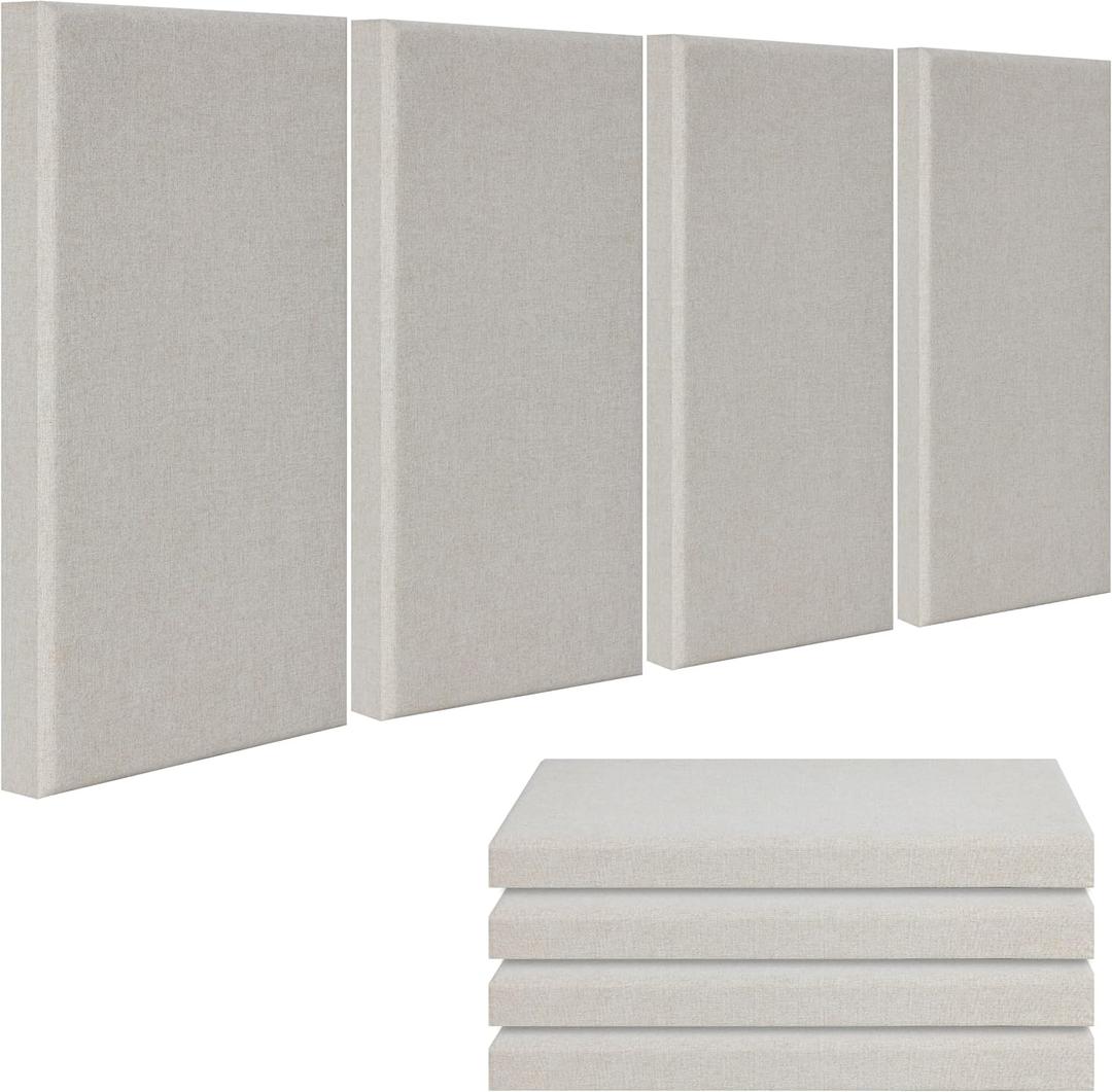 4 PCS Fabric Acoustic Panels,24''x12''x2'' Sound Proof Panels for Walls,Acoustic Wall Panels, Self-adhesive Soundproof Wall Panels for Echo Absorption for Home Studio Office (flaxen