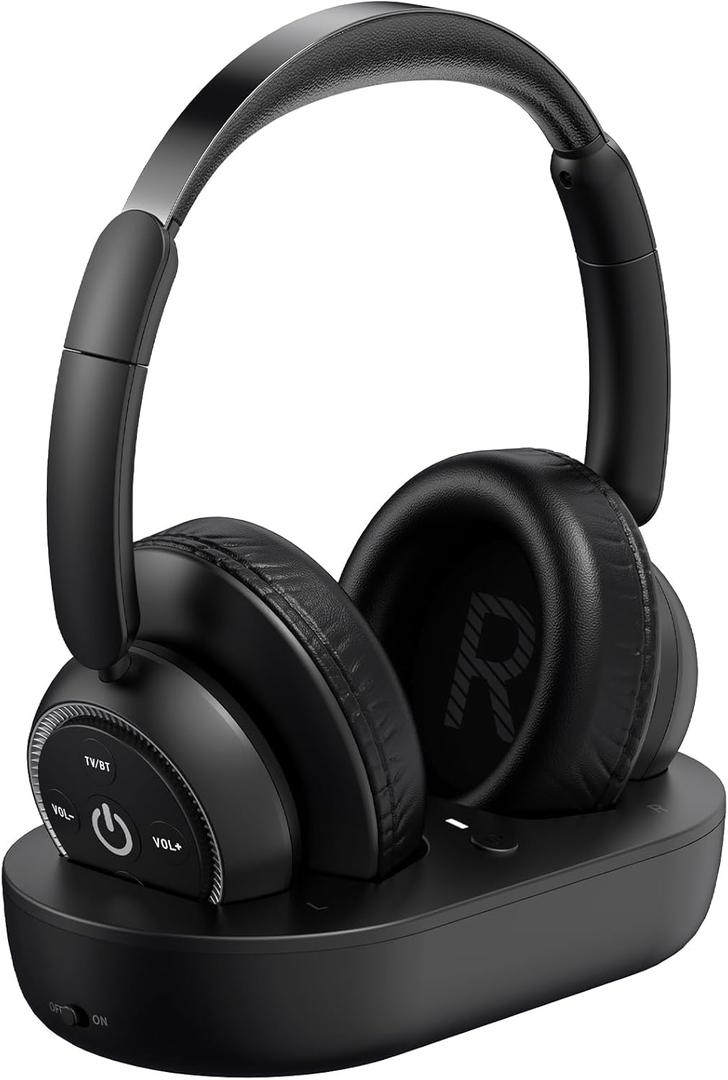 ROSIDA Wireless Headphones for TV Watching, Wireless Headphones for Seniors with Transmitter Charging Base, Bluetooth Headsets for TV, No Audio Delay, Gift for The Seniors or Parents, Black