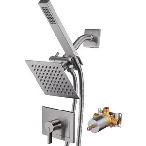 SOOOHOT Shower Faucet Set Dual Shower Heads with Handheld Spray Combo, All Metal 6" Dual Shower Head Combo and 3-Way Diverter, Shower Faucet Set with Valve (Brushed Nickel)