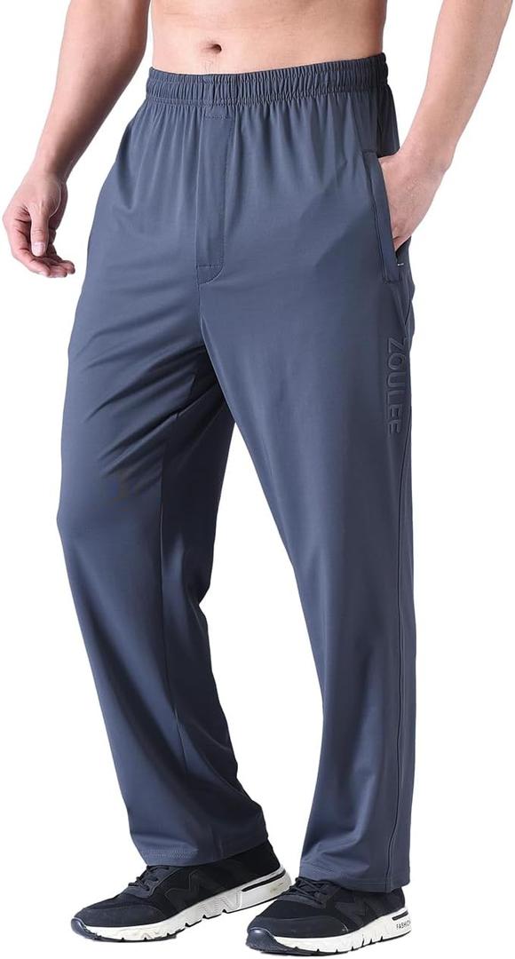 Zoulee New Men's Front Zipper Fly Open-Bottom Sweatpants Jogger Pants (Medium, Dark Grey)