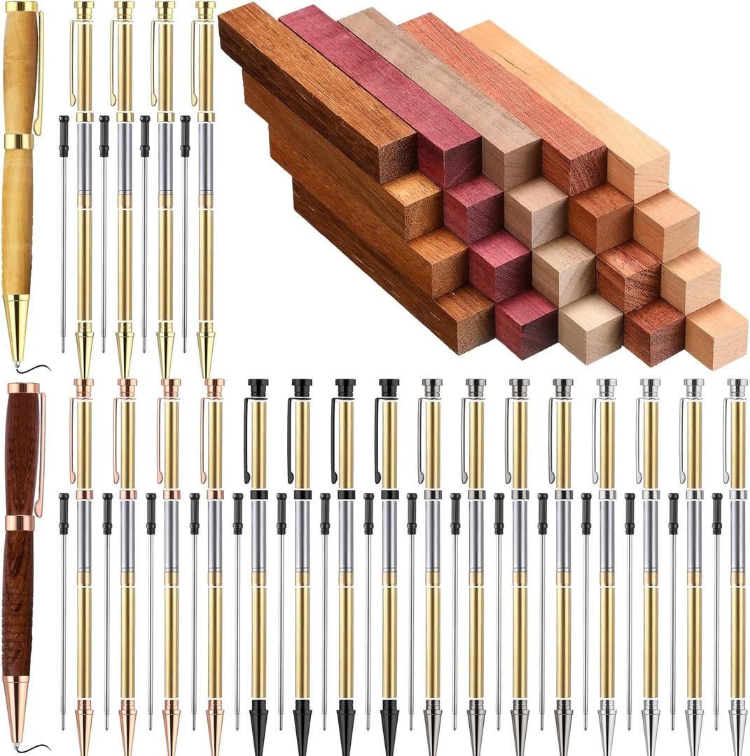 Colarr 10 Sets Woodturning Pen Kits Project Supplies Including 7mm Slimline Pen Kits with Refill and Pen Blanks Lumber for Lathe Turning Starter Package DIY Crafts