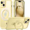 MOCCA Design for iPhone 15 Case with Magnetic Invisible Stand [Full Camera Protection] [Compatible with Magsafe] Military Drop Shockproof Translucent Matte Phone Case Cover 6.1",Creamy Yellow