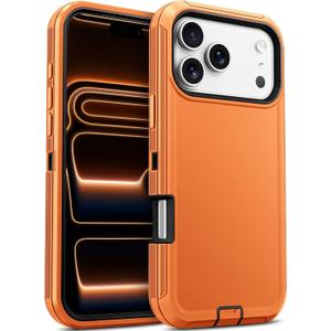 Jelanry Case for iPhone 17 Pro 5G 6.3-Inch, Heavy Duty Rugged & Dual-Layer Shockproof Dropproof Protection w/Port Anti dust Scratch Armor Back Cover Phone Case for Apple iPhone 17 Pro, Orange/Black