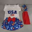Baby Girl Shorts Set, Short Sleeve Embroidered Romper, Bow Print Shorts, Headband, Socks, Summer Independence Day Outfit , 3-6 Months