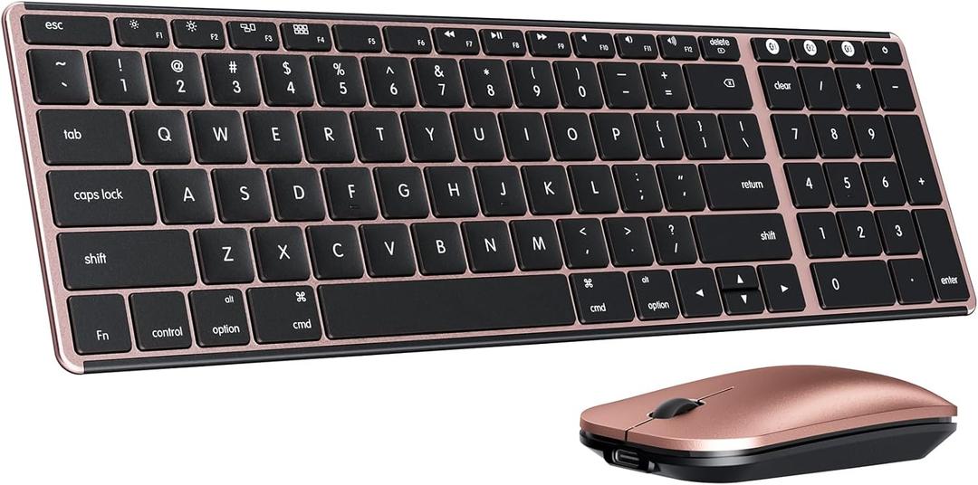 seenda Bluetooth Keyboard and Mouse Combo for Mac, SKM64-2 Rechargeable Slim Wireless Keyboard Mouse Compact, 3 Multi-Device Connection, Compatible for Mac, MacBook Pro/Air, iPad, Black Rose Gold