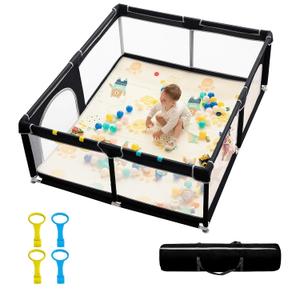 dearlomum Baby Playpen,71"x59" Extra Large Playard for Babies & Toddlers with Gate,Toys 0-6 to 12 Months Baby Activity Center,Sturdy Safety with Soft Mesh(Black) (71x59 ")