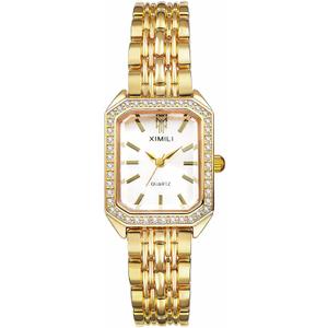 Avaner Women's Gold Square Watches: Ladies Rhinestones Elegant Stainless Steel Adjustable Band Analog Quartz Bracelet Wrist Watch