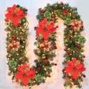 Christmas Garlands,2.7M/ 9FT Christmas Garland,Christmas Garland with Lights, and Berries and Balls,for Fireplaces,Stairs, Interior Decoration,Christmas Decoratio (Red)