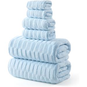 REDKISS Extra Large Bath Towel Set 6-Pack, 670 GSM, 2 Bath Sheets(40"x80"), 2 Hand Towels, 2 Washcloths - Ultra Absorbent & Quick-Dry, Super Soft Bathroom Towels for Hotel, Spa, Gym -Blue