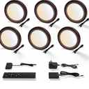 V4light LED Puck Lights, Smart Under Cabinet Lighting with Remote Control, Color Temperature Adjustable, Works with Alexa & Google Home, Plug-in Lights for Kitchen, Counter, Closet, Shelf (6 Pack, Brown)