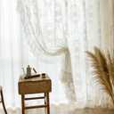 Retro French Princess Style Floral Embroidery Sheer Lace Curtain with Ruffle for Bedroom Living Room Rod Pocket Top 2 Panels (White,W79 x L102 inch - 2 Panels)