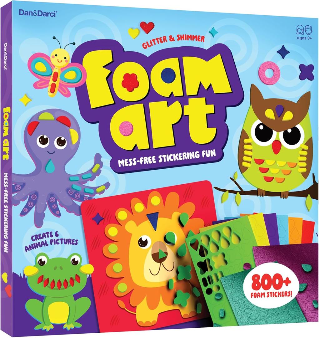 Dan&Darci Foam Sticker Art Craft for Kids - Toddler Arts & Crafts for Ages 3-5 - Boys 4-6 Birthday Gift - DIY Kid Activities Ages 3 4 5 6 Years - 4 Year Old Boy Gifts - Mess Free Craft Activity