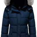 KVE Women's Hooded Warm Winter Coat Quilted Thicken Puffer Jacket with Removable Fur Hood in Plus Size) (5X, Navy)