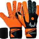 Soccer Goalie Gloves Fingersave for Kids Youth Adults with 7.5MM Strong Grip Palm Flexible Finger Spines Goalkeeper Gloves (Size 5 suitable for 9 to 12 years old, Orange)