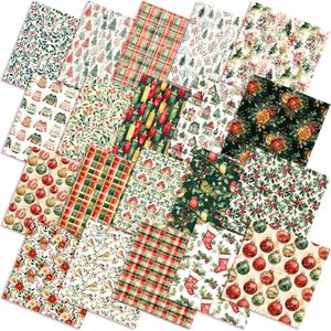60 Pcs 10 x 10 Inch Vintage Woodland Christmas Quilting Fabric Christmas Fat Squares Patchwork Precut Poinsettia Sweater Fabric Bundles for Xmas Winter Quilting Crafting DIY Craft Sewing