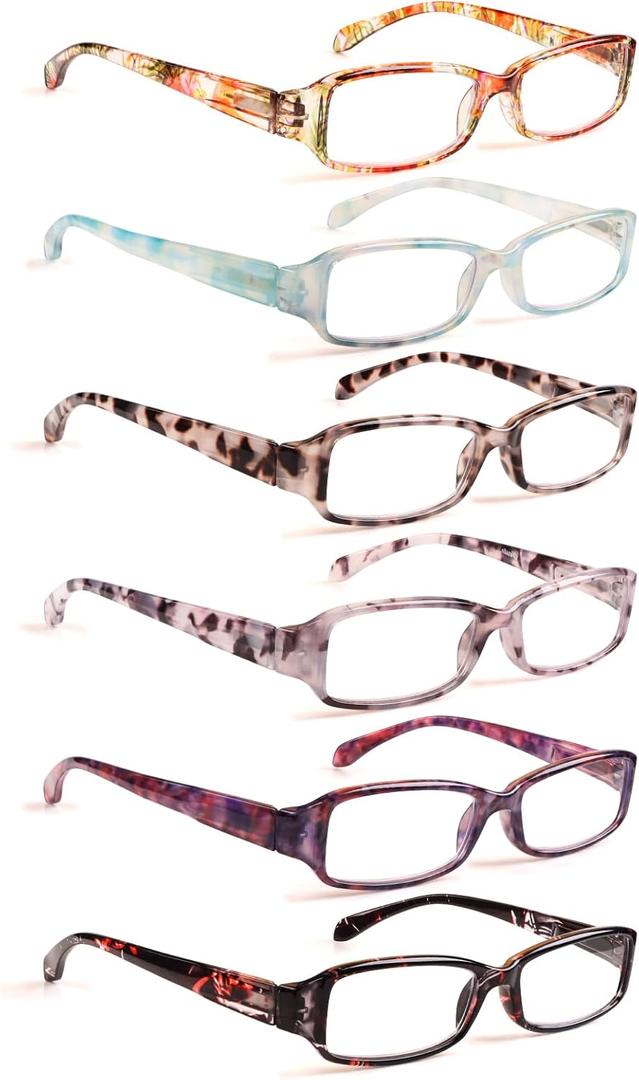 Henotin 6 Pack Reading Glasses for Women, Blue Light Blocking Pattern Print Readers, Spring Hinge Computer Eyeglasses (Multi-Color, 1.75, multiplier_x)