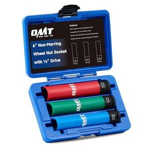 Orion Motor Tech Lug Nut Socket Set, 2pc 1/2" Drive Extra Long Impact Sockets with 17mm 19mm 21mm Metric Sockets, 6" Thin Wall Wheel Lug Nut Deep Sockets with Colored Protective Covers & Carry Case