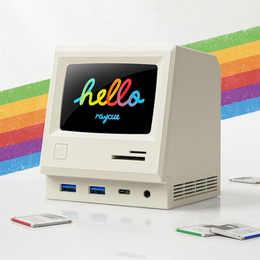 RayCue 128K SE Docking Station Triple Monitor, Digital Clock/Photo Frame,13-in-1 USBC Dock Triple 4K Display for MacBook Windows, 3 HDMI, USB C Data, Ethernet, Audio, 5 USBA Ports, 45W Power Adapter (White)