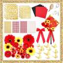 Wavwavw 59 Pcs DIY Graduation Cap Decorations Kit, Red 2026 Grad Cap Decor with Lights Included Bow Faux Daisy Flowers 3D Butterfly Pearl Letters Stickers Construction Paper for DIY Grad Hat Topper