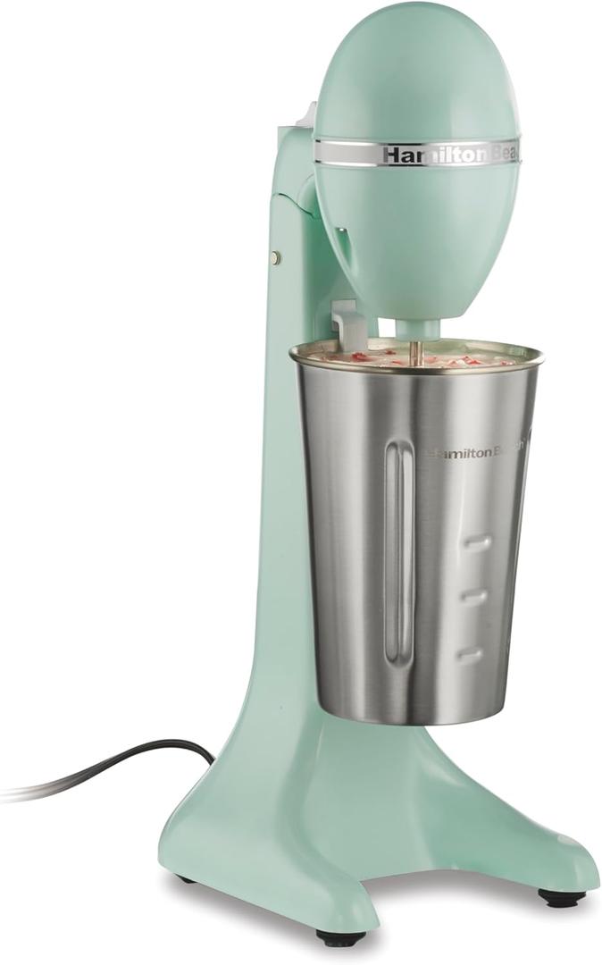 Hamilton Beach DrinkMaster Electric Drink Mixer, Retro Milkshake Maker & Milk Frother, 2 Speeds, ExtraLarge 28 oz. Stainless Steel Cup, Mint