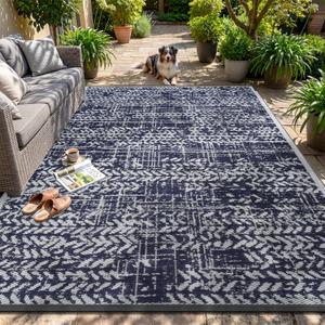 MontVoo Outdoor Rug Waterproof-Patio Rug Mat 6x9 Outdoor RV Camping Picnic Beach Mat Plastic Straw Rugs Outside Outdoor Area Rugs for Balcony Deck Backyard Navy Blue
