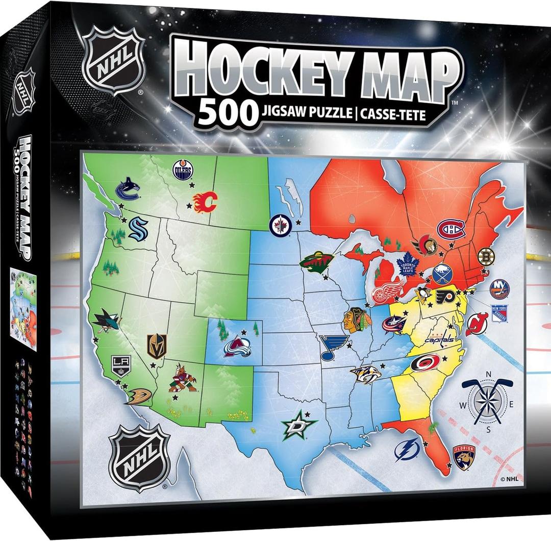 MasterPieces Sports Puzzle - All Teams 500 Piece Jigsaw Puzzle for Adults - NHL League Hockey Map - 21 x 15