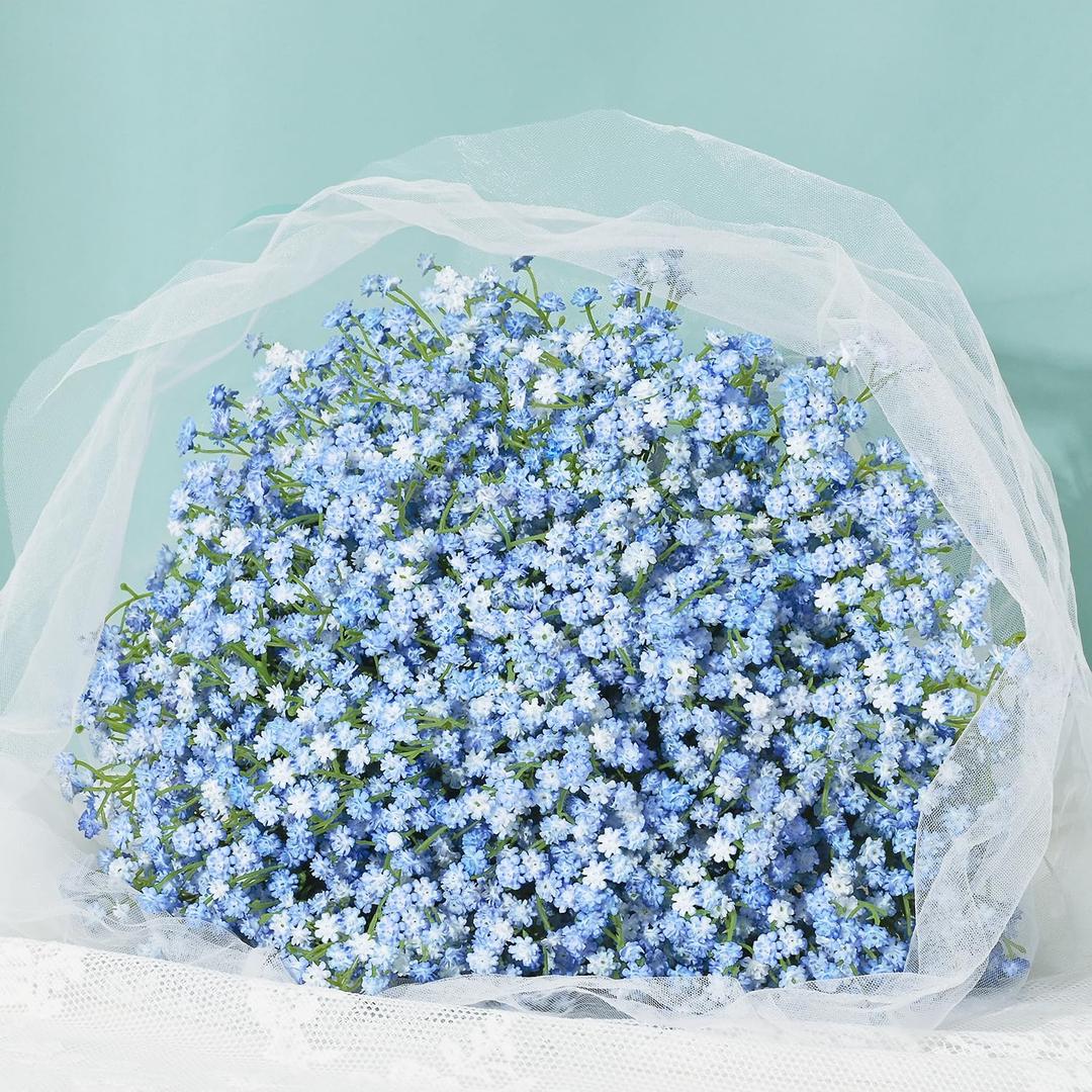 MARTINE MALL Babys Breath Artificial Flowers, 15 PCS Blue Baby Breath Flowers Artificial Bulk, Fake Babys Breath Gypsophila Real Touch Faux Babys Breath for Wedding Floral Arrangement Home Decor