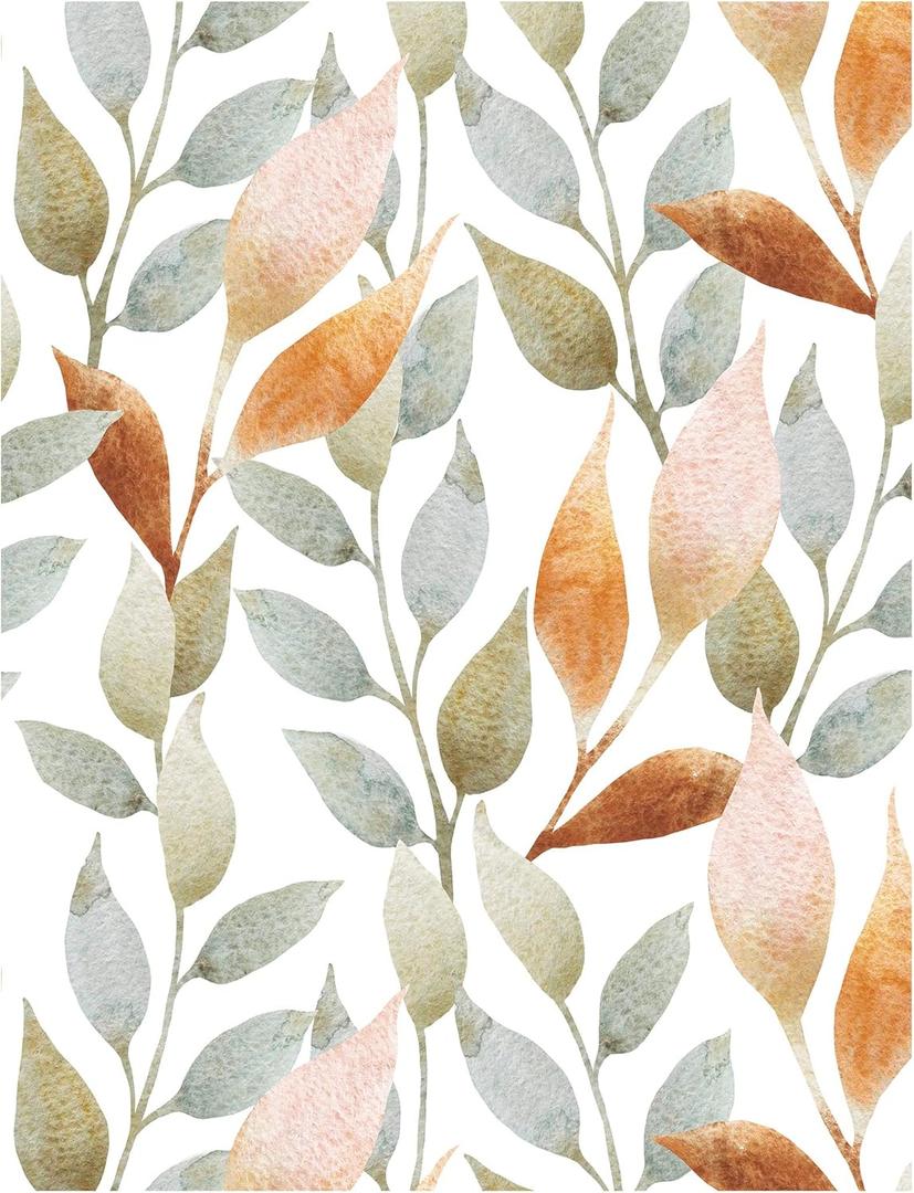 Floralplus Peel and Stick Wallpaper Removable Leaf Boho Wallpaper for Bathroom Floral Renter Friendly Wallpapers for Bedroom Leaf Contact Paper for Kitchen Cabinet Home Decor 17.5 x 118 in