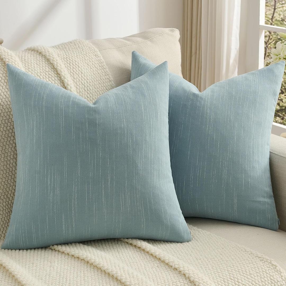 FUTEI Pack of 2 Solid Chenille Throw Pillow Covers 20x20 Inch Soft Meteor Dotting Textured Decorative Cushion Cases Modern Farmhouse Accent for Couch Living Room, Dusty Blue