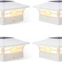 JOFIOS Solar Fence Post Lights 4pack, Cap Lights for 4x4/5x5 Vinyl Fence and 4x4/6x6 Wooden Post, Warm White/Cool White Lighting, White Solar Cap Outdoor Waterproof Decorate Garden Pathway Dcek Patio