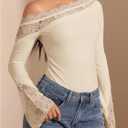 WDIRARA Women's Lace One Shoulder Long Sleeve Bodysuit Dressy Off The Shoulder Leotard Tops, Large