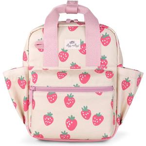 Itzy Ritzy Toddler Backpack - Daycare Bag - Features Adjustable Shoulder Straps, 2 Side Pockets & Spacious Interior with Wipeable Fabric Lining & Name Label, Strawberry Backpack (Small)
