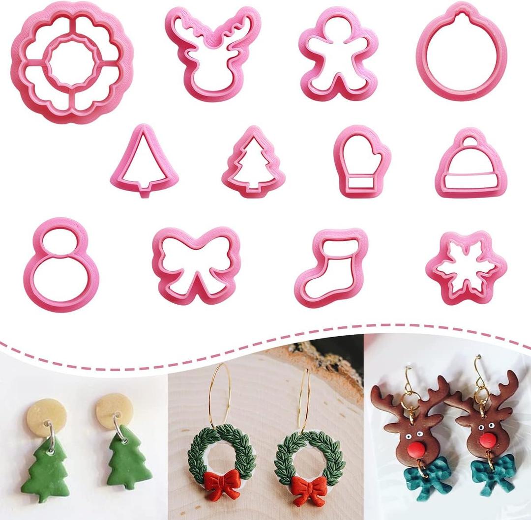 KEOKER Christmas Polymer Clay Cutters for Earrings Making, 12 Shapes Mini Christmas Clay Earrings Cutters, Small Tree Shapes for Polymer Clay Craft