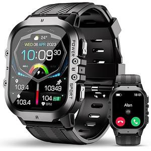 OUKITEL BT20 Military Smart Watches for Men(Answer/Make Calls), 1.96'' Fitness Smart Watches for Android/iPhone, Waterproof Smart Watch with Blood Pressure/Heart Rate/100+ Sport Modes, Watches for Men