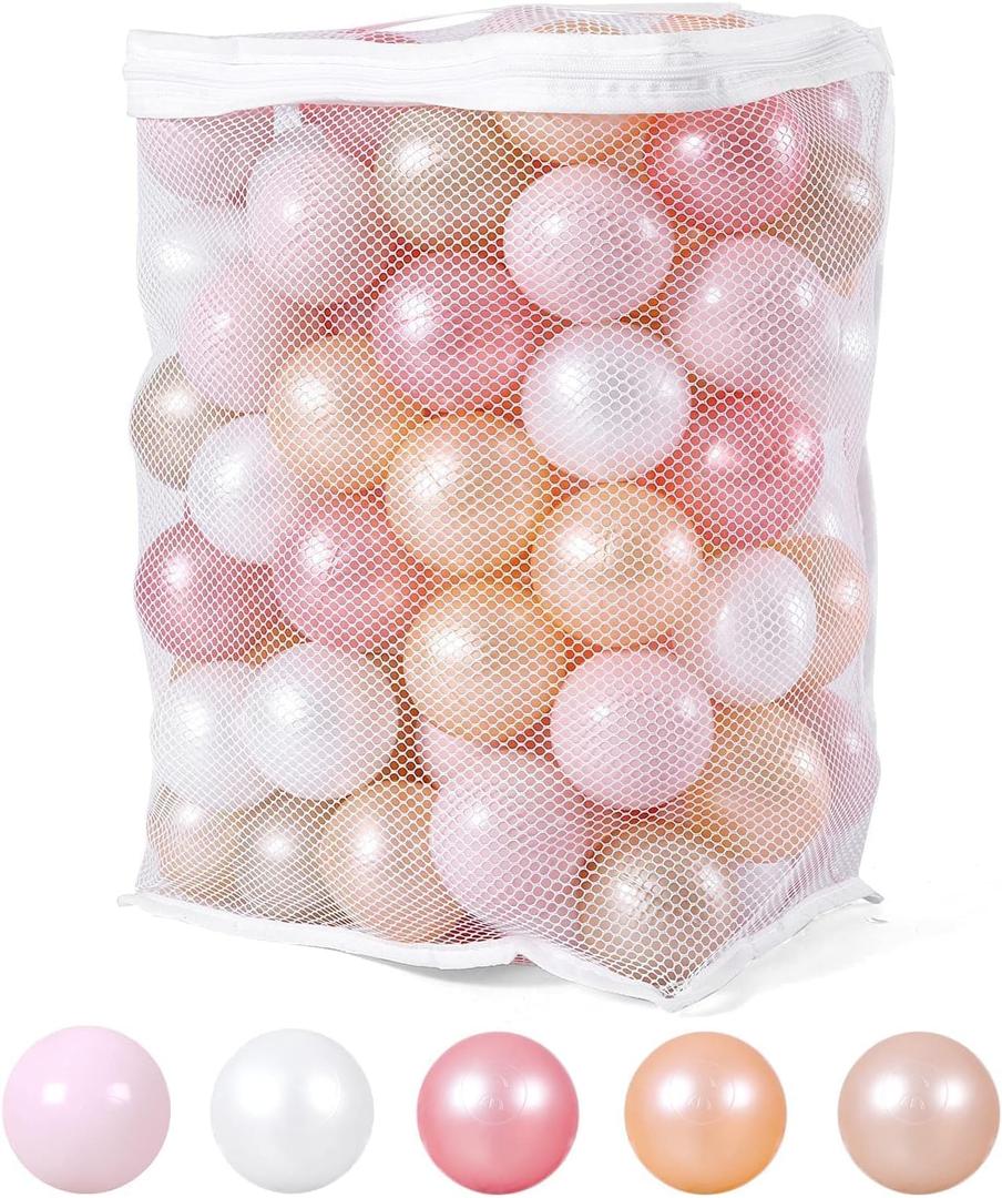 Ball Pit Balls Pack of 100 200 500 - Star and Round Set BPA Free Phthalate Free Non-Toxic Crush Proof Play Balls Soft Plastic Balls for Toddlers Baby Kids Birthday Pool Tent Party (Pearl Red+Gold+Pearl Pink+Pearl White+Pearl Brown)