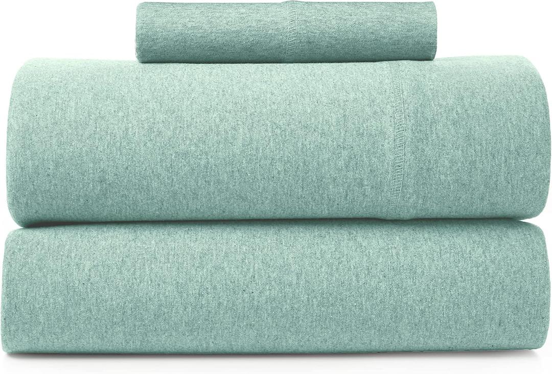 BED INC Road Trip America Jersey Sheets Twin Set - Cotton (3 Pieces) Deep Pockets T-Shirt Soft Knit Stretchy Jersey Sheets Set - 1 Flat 1 Fitted 1 Pillowcase (Classic Mint, Twin)