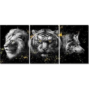 Derkymo Leopard Pictures Black and White Animal Canvas Wall Art for Bedroom Bathroom Morden Home Decoration Stretched and Framed Ready to Hang