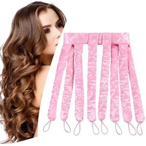 No Heat Hair Curler Headband for Long Hair, Satin Heatless Curling Rod with Adjustable Strap Overnight No Heat Curling Roller for Women and Girls Waves and Curls (Pink)