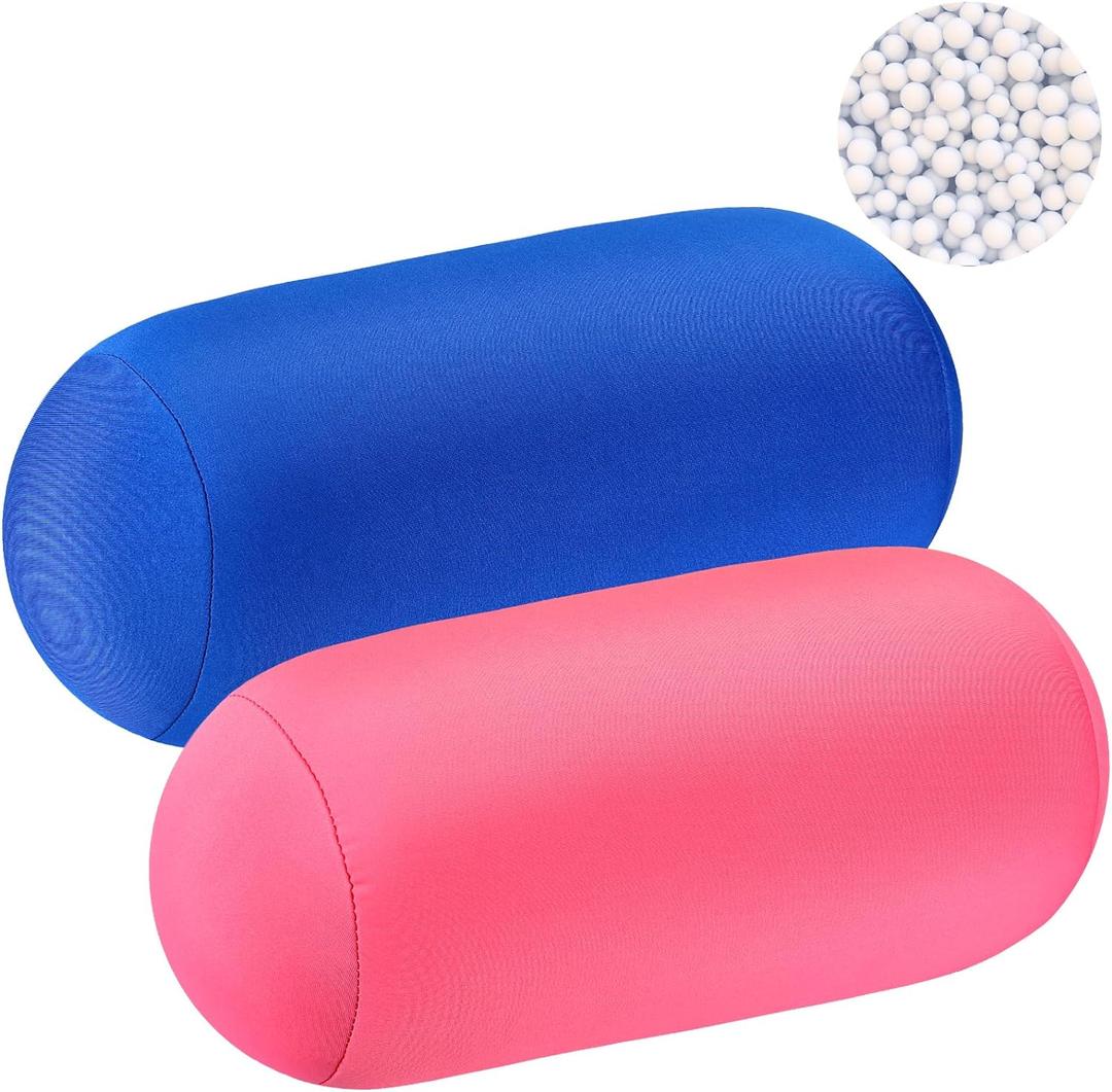 3 x Geelin 2 Pcs Microbead Roll Pillow 11.8 x 6.3 Inch Soft Pillow Bolster Cylindrical Pillow Microbead Pillows for Sleeping Home Travel Neck Head Back Support Rest (Pink, Blue)