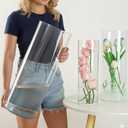 Liotww Extra Large Clear Flower Vase for Floor, Acrylic Cylinder Oversized Big Wide Mouth Plastic Tall Vases for Home or Wedding (D7.8"X24" - D6 X19.8 - D4.8"X15.8" + 3 Holder)
