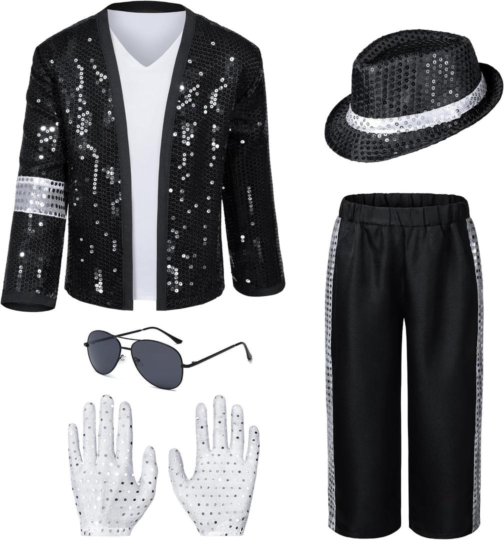 Dance Star Kids Costume for Boys 80s 90s Pop Stage Cosplay Party Halloween Role Play Black 3-5T