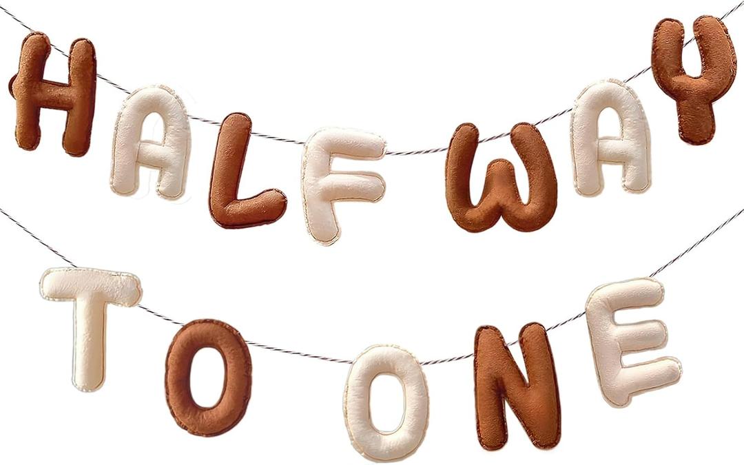 Felt Half Way To One Banner Stuffed Letters for Baby Nursery Decor 1/2 Birthday Party Supplies Rustic Half Birthday Decorations 6 Month Photoshoot Props