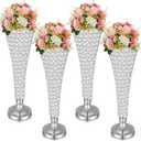 Rtteri 4 Pcs 20 Inch Tall Crystal Vase for Centerpieces Wedding Metal Crystal Trumpet Flower Vase Stand for Holiday Table Floor Wedding Banquet Celebration, Classic Elegance(Silver)