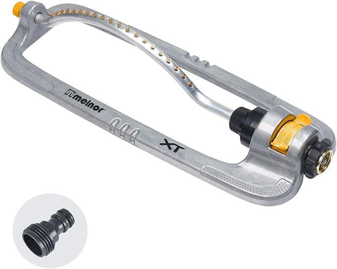 Melnor 65118-AMZ XT Metal Turbo Oscillating Sprinkler with QuickConnect Product Adapter Amazon Bundle, 3400 sq. ft. Coverage 1-Way Adjustable Metal Base