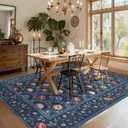 GarveeHome Floral Living Room Rugs, Washable 8x10 Area Rug Vintage Soft Boho Non-Slip Carpet Indoor Floor Stain Resistant Carpets for Bedroom Dining Room Nursery Farmhouse, Navy Blue