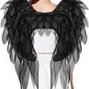 Anbaby Chiffon Angel Wings Costume Accessory Black or White Feathered Wings Halloween and Cosplay Props (Black)